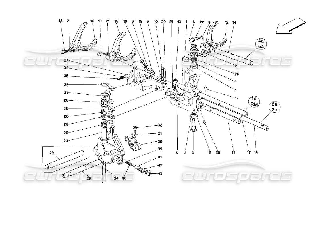 Ferrari Mondial 3.4 t Coupe/Cabrio Comandi interni del cambio Diagramma delle parti