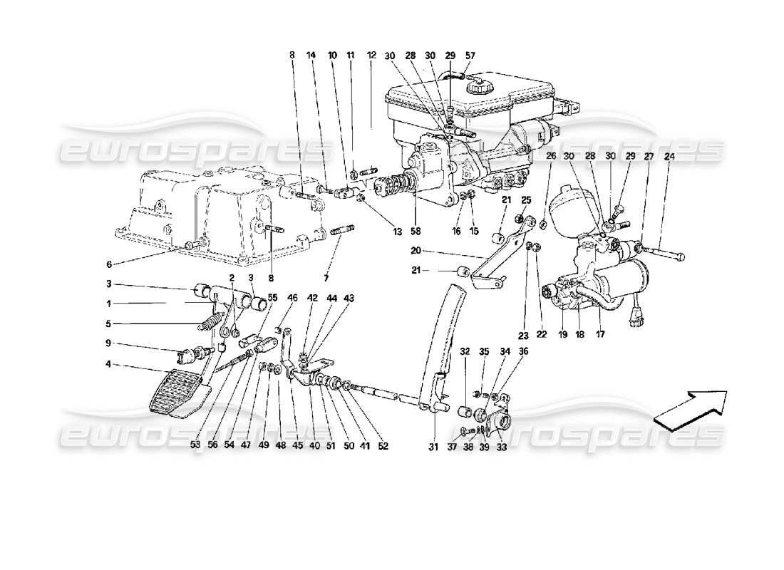 Ferrari Mondial 3.4 t Coupe/Cabrio Pedale acceleratore e sistema idraulico freno - Valido per GD Diagramma delle parti