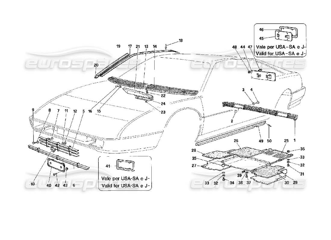 Ferrari Mondial 3.4 t Coupe/Cabrio Finiture esterne Diagramma delle parti