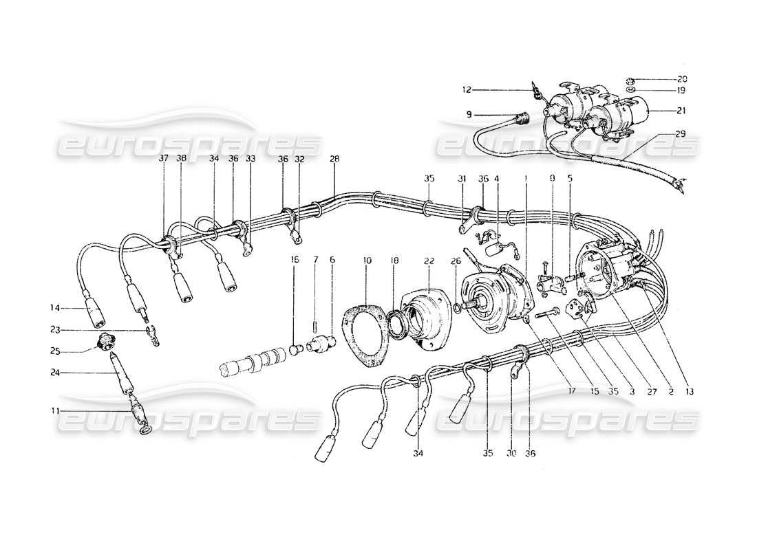 Ferrari 308 GT4 Dinosauro (1979) Accensione del motore Diagramma delle parti
