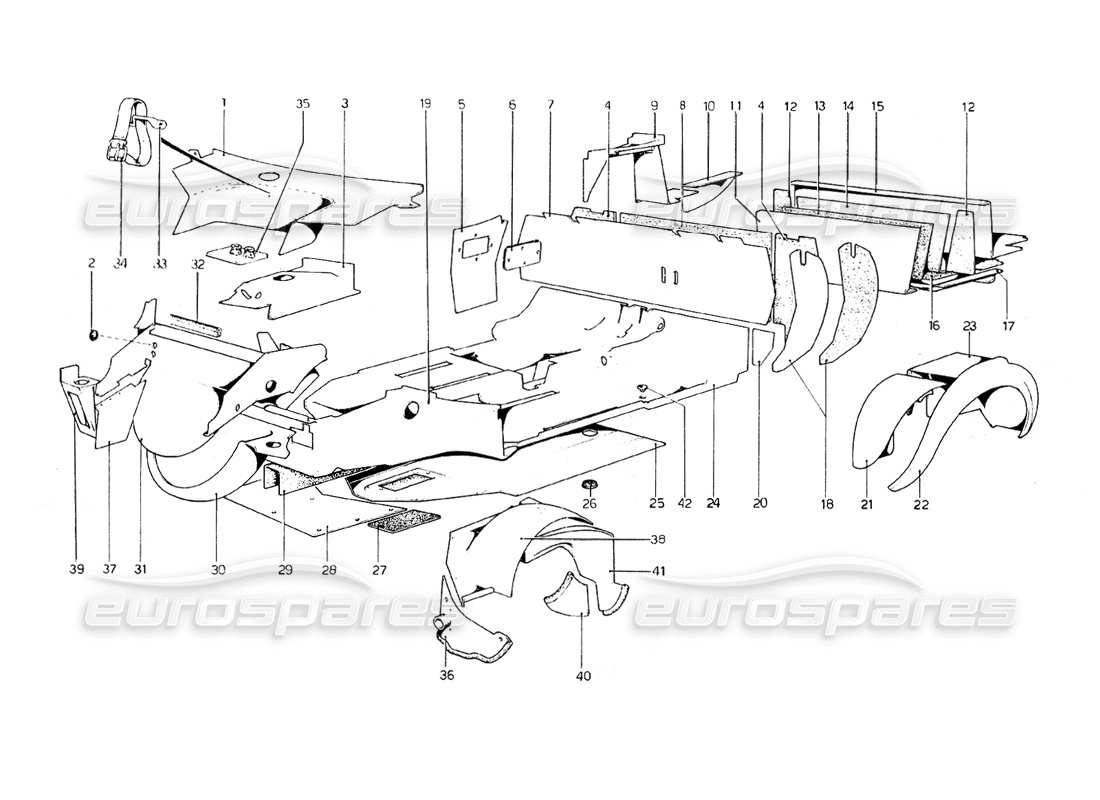 Ferrari 308 GT4 Dinosauro (1979) Scocca - Elementi interni Diagramma delle parti
