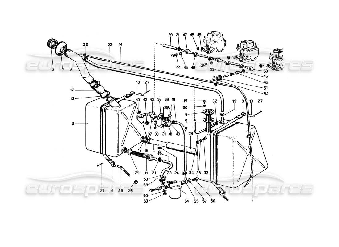 Ferrari 246 Dinosauro (1975) Sistema di alimentazione carburante Diagramma delle parti