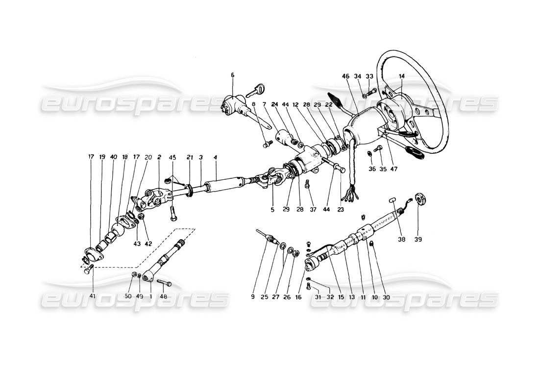 Ferrari 246 Dinosauro (1975) Controllo dello sterzo Diagramma delle parti