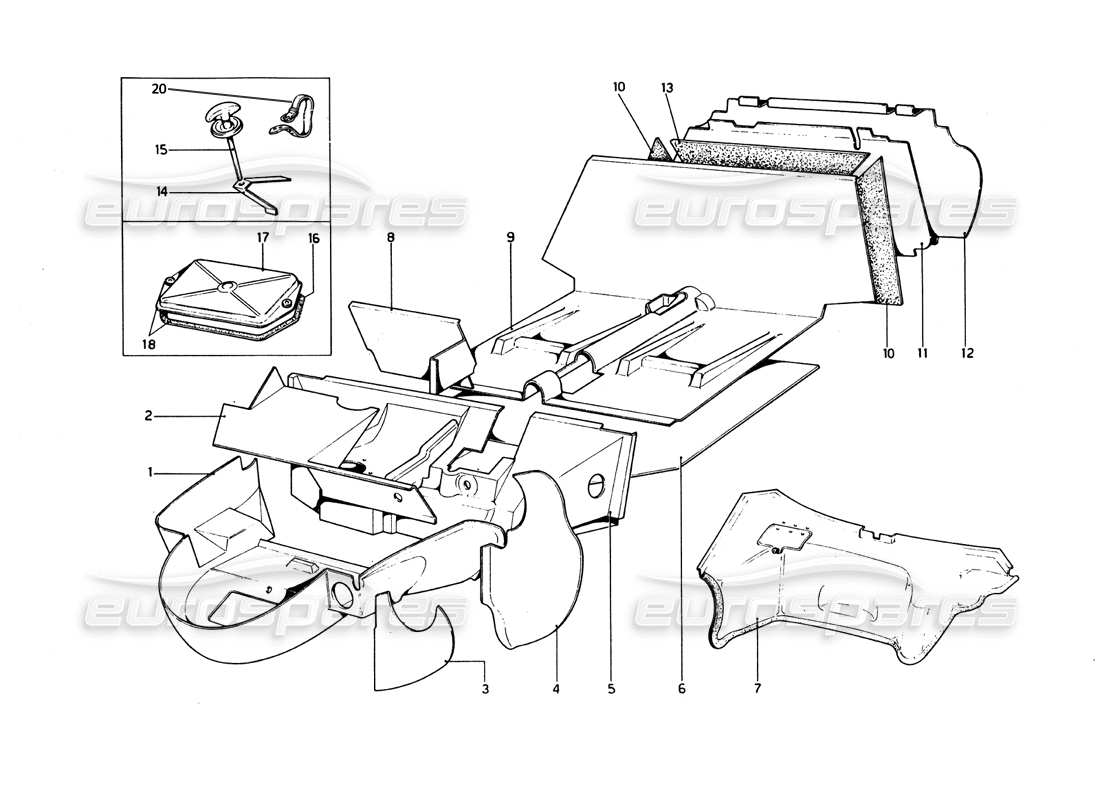 Ferrari 246 Dinosauro (1975) Scocca - Elementi interni Diagramma delle parti