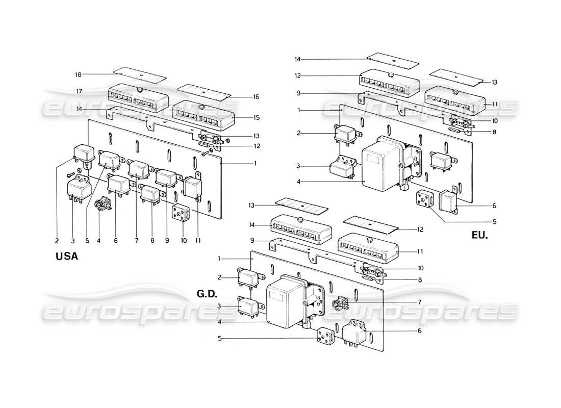 Ferrari 246 Dinosauro (1975) Fusibili e relè Diagramma delle parti