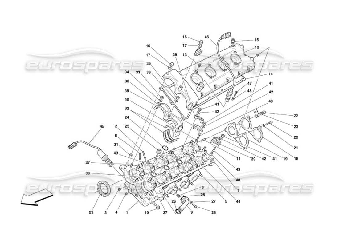 Ferrari 360 Sfida (2000) Diagramma delle parti della testata del cilindro sinistra