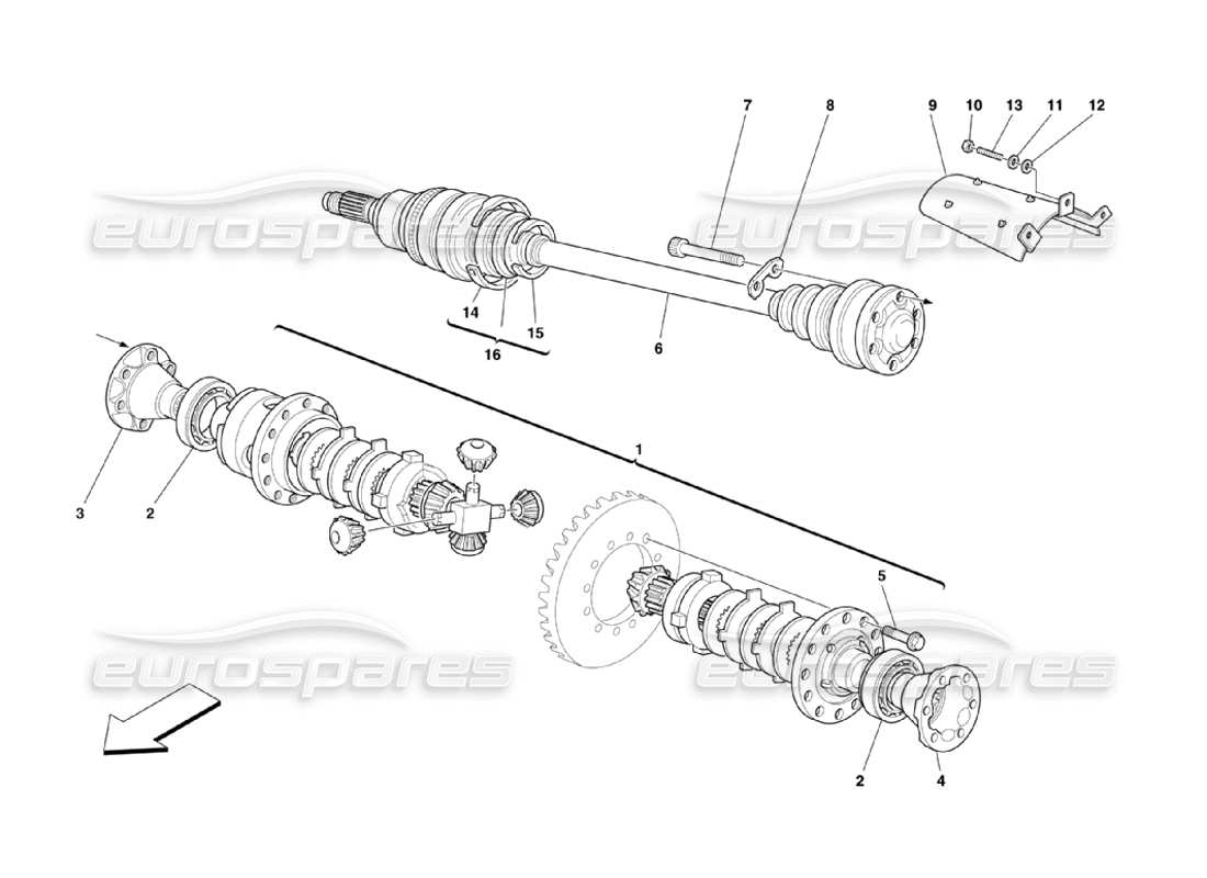 Ferrari 360 Challenge Stradale Differential & Axle Shafts Diagramma delle parti