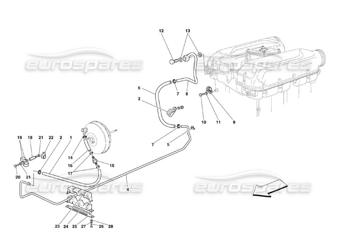 Ferrari 360 Challenge Stradale Sistema di servofreno Diagramma delle parti