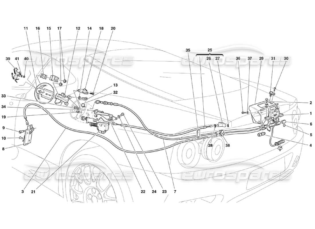 Ferrari 360 Challenge Stradale Dispositivi di Apertura Cofano Motore e Sportello Gas Diagramma delle parti