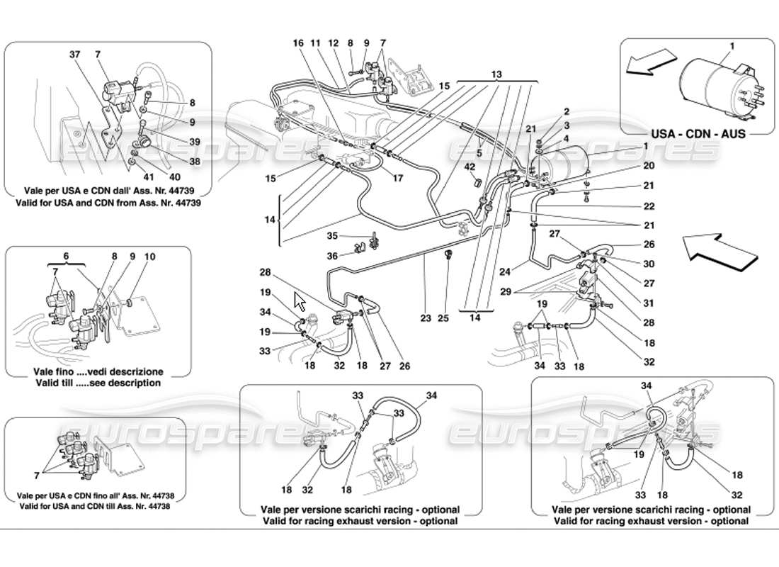 Ferrari 360 Modena Sistema di attuazione pneumatica Diagramma delle parti