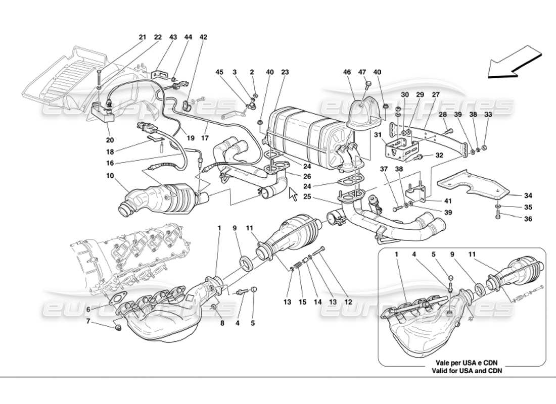 Ferrari 360 Modena impianto di scarico da corsa Diagramma delle parti