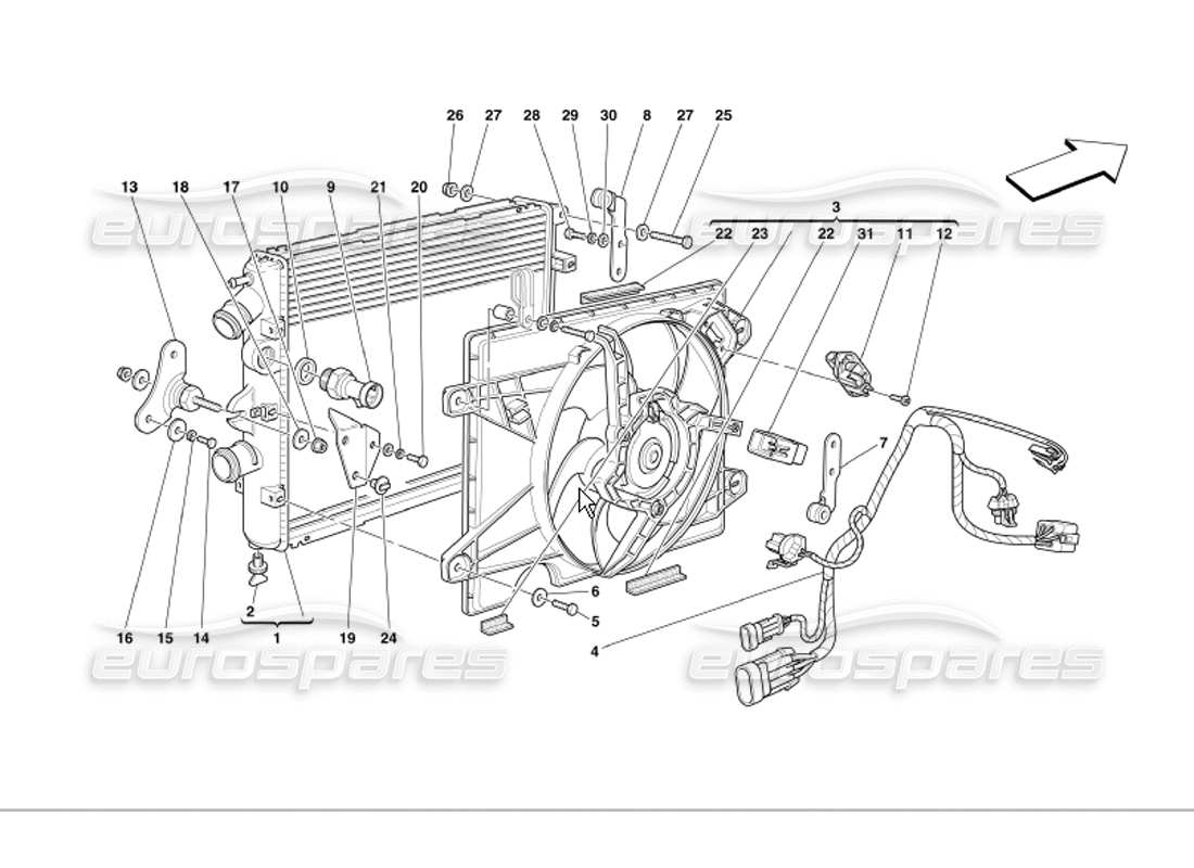 Ferrari 360 Modena Radiatori del sistema di raffreddamento Diagramma delle parti