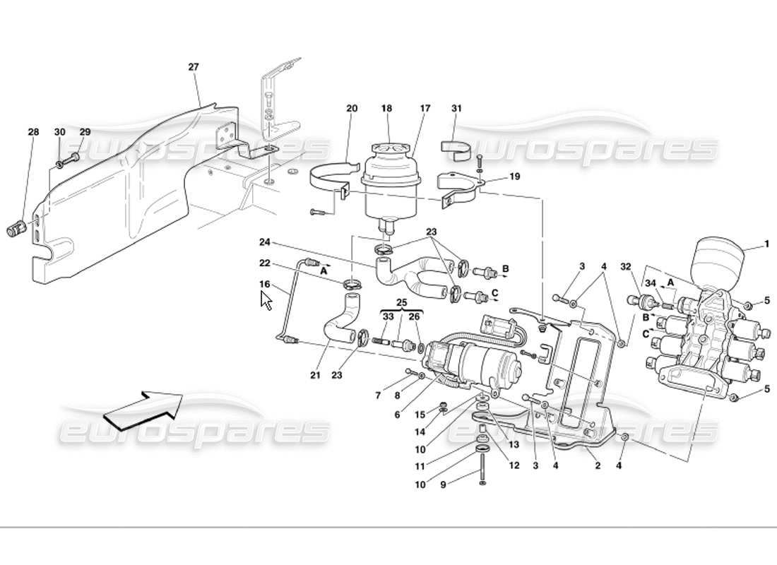 Ferrari 360 Modena Unità di potenza e serbatoio Diagramma delle parti