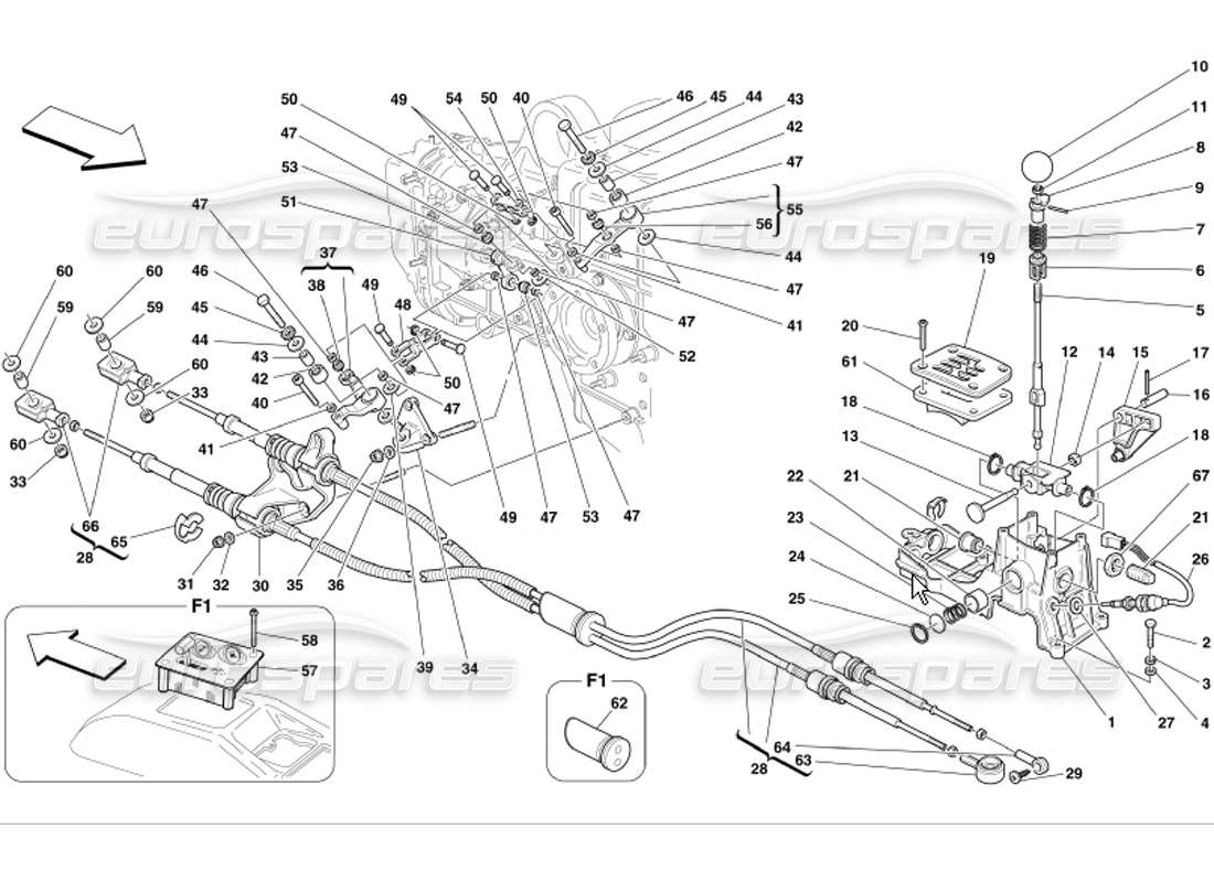 Ferrari 360 Modena Comandi esterni del cambio Diagramma delle parti