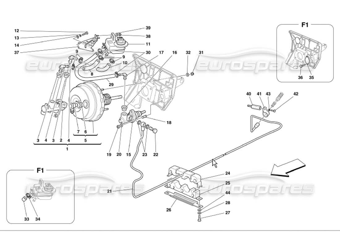 Ferrari 360 Modena Comandi idraulici freni e frizione Diagramma delle parti