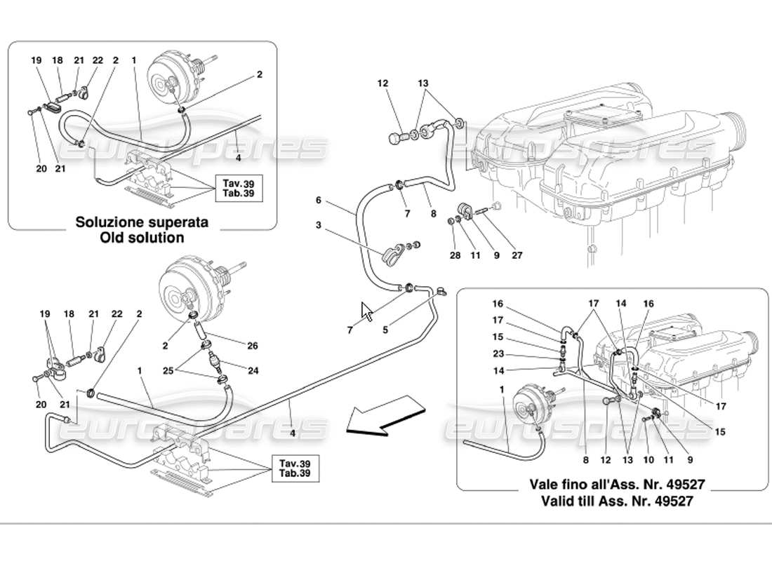 Ferrari 360 Modena Sistema di servofreno Diagramma delle parti