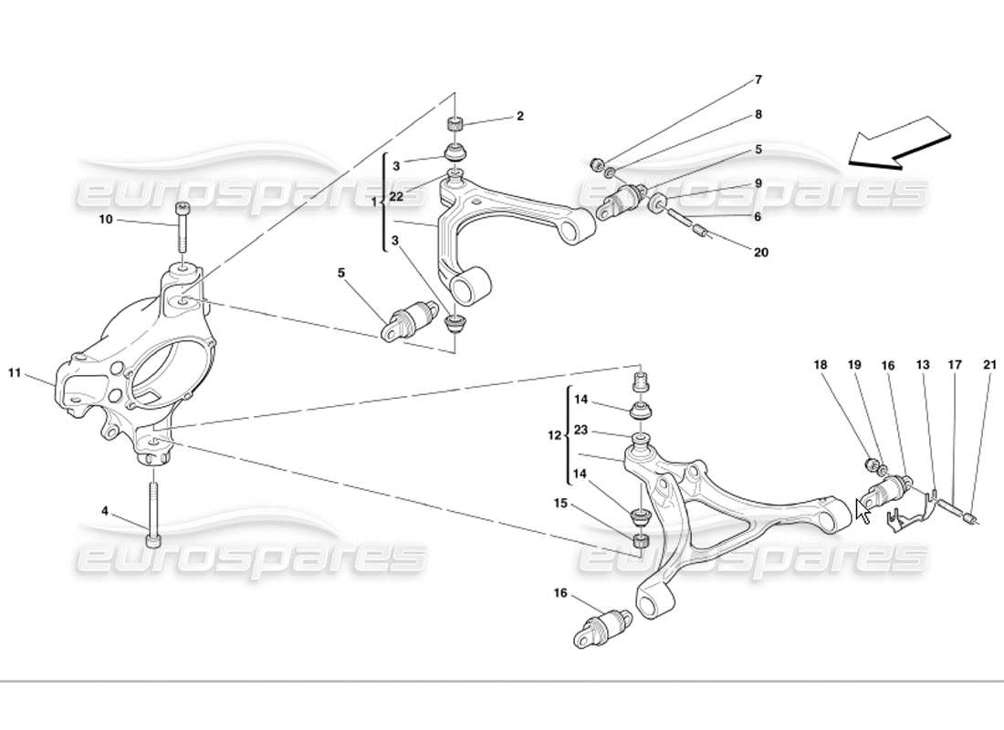 Ferrari 360 Modena Bracci trasversali della sospensione anteriore Diagramma delle parti