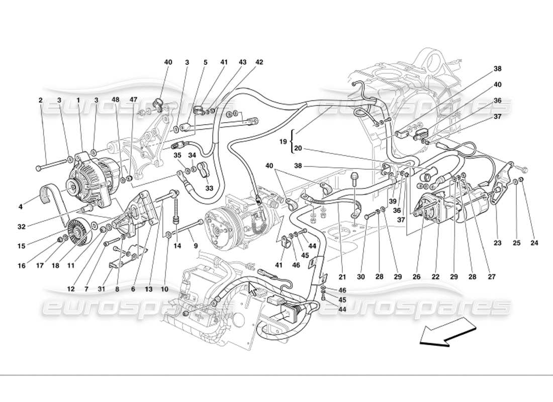 Ferrari 360 Modena Motore di avviamento del generatore di corrente Diagramma delle parti