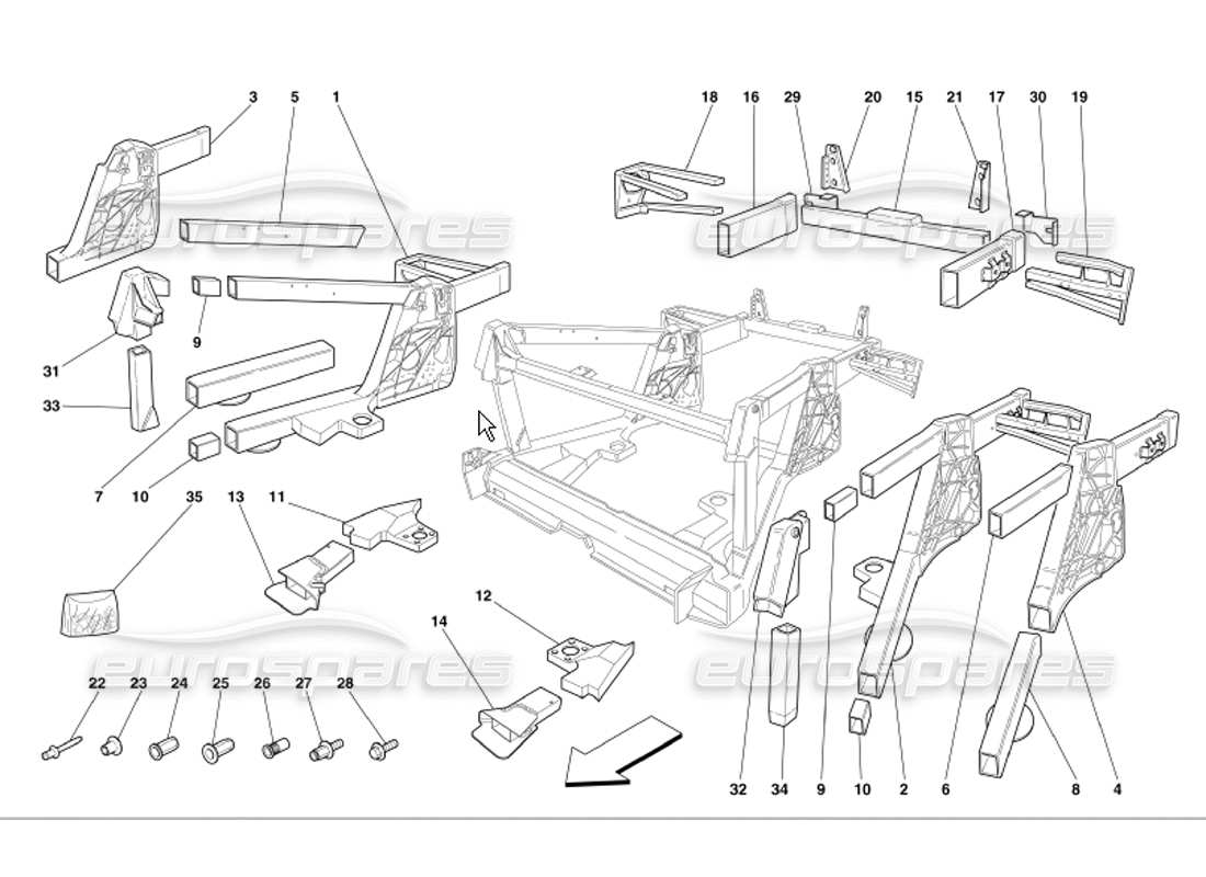Ferrari 360 Modena Sottogruppi degli elementi posteriori del telaio Diagramma delle parti