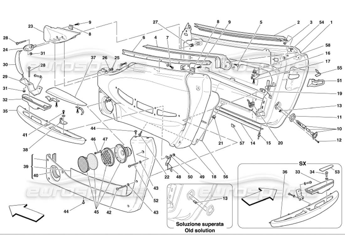 Ferrari 360 Modena Strutture e Rivestimenti Porte Diagramma delle parti