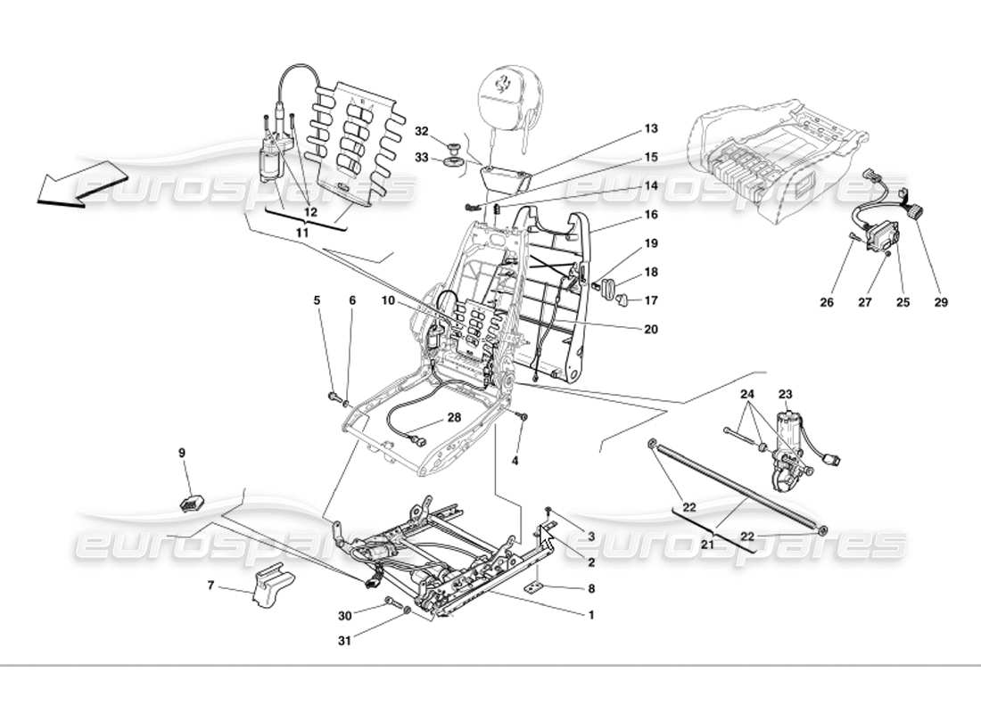 Ferrari 360 Modena Guida e movimento elettrico del sedile Diagramma delle parti