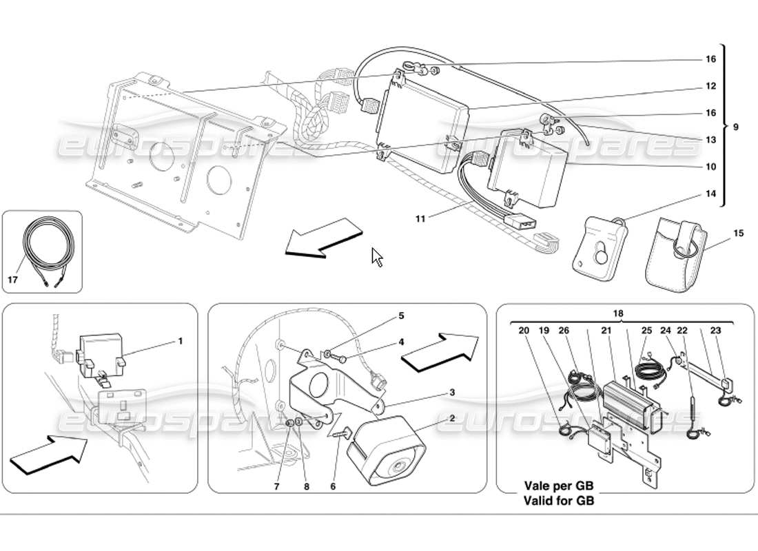 Ferrari 360 Modena Quadri e Dispositivi Elettrici Antifurto Diagramma delle parti
