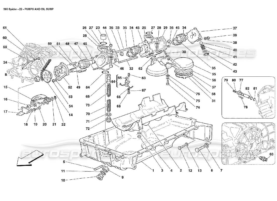 Ferrari 360 Spider Pompe e Coppa dell'olio Diagramma delle parti