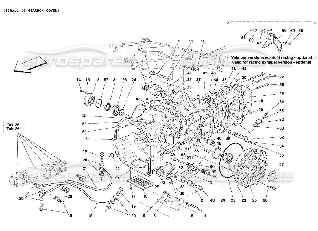 Ferrari 360 Spider Coperture del cambio Diagramma delle parti