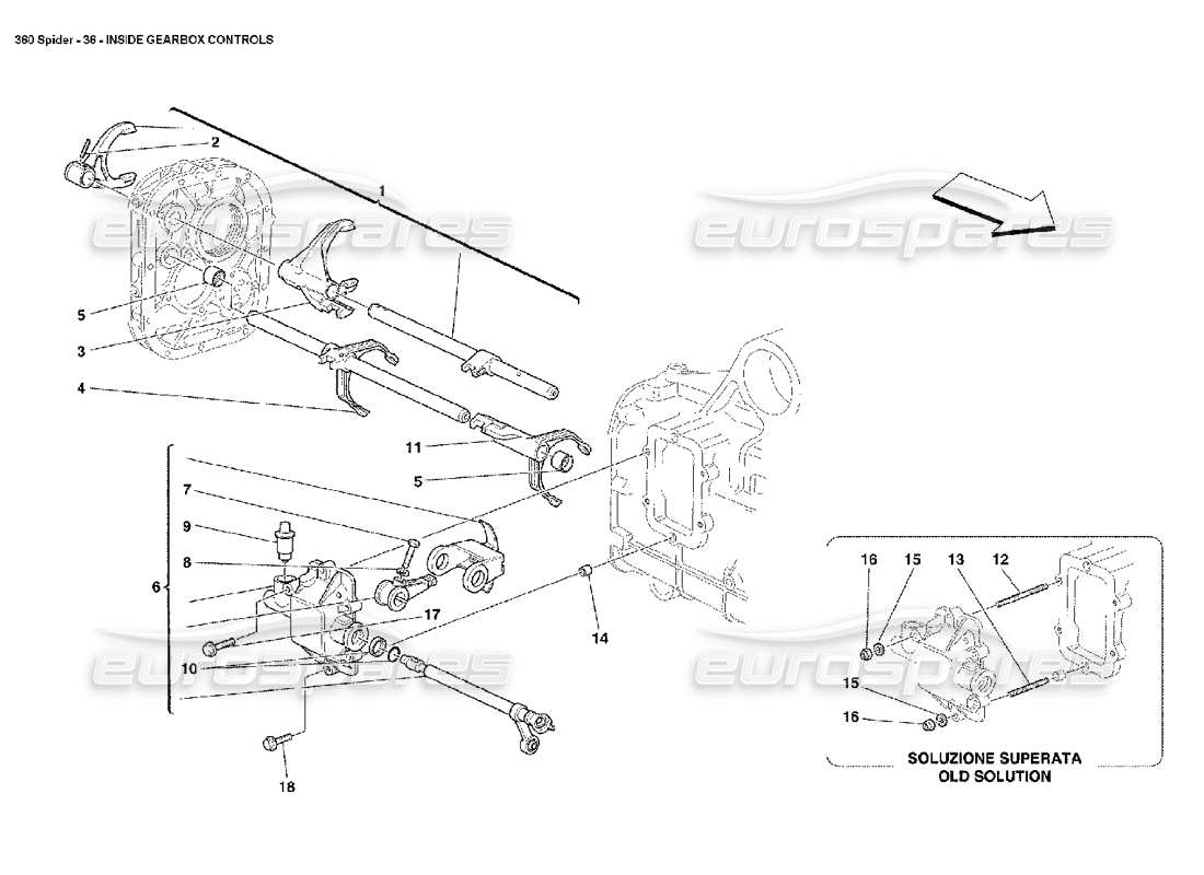 Ferrari 360 Spider Comandi interni del cambio Diagramma delle parti