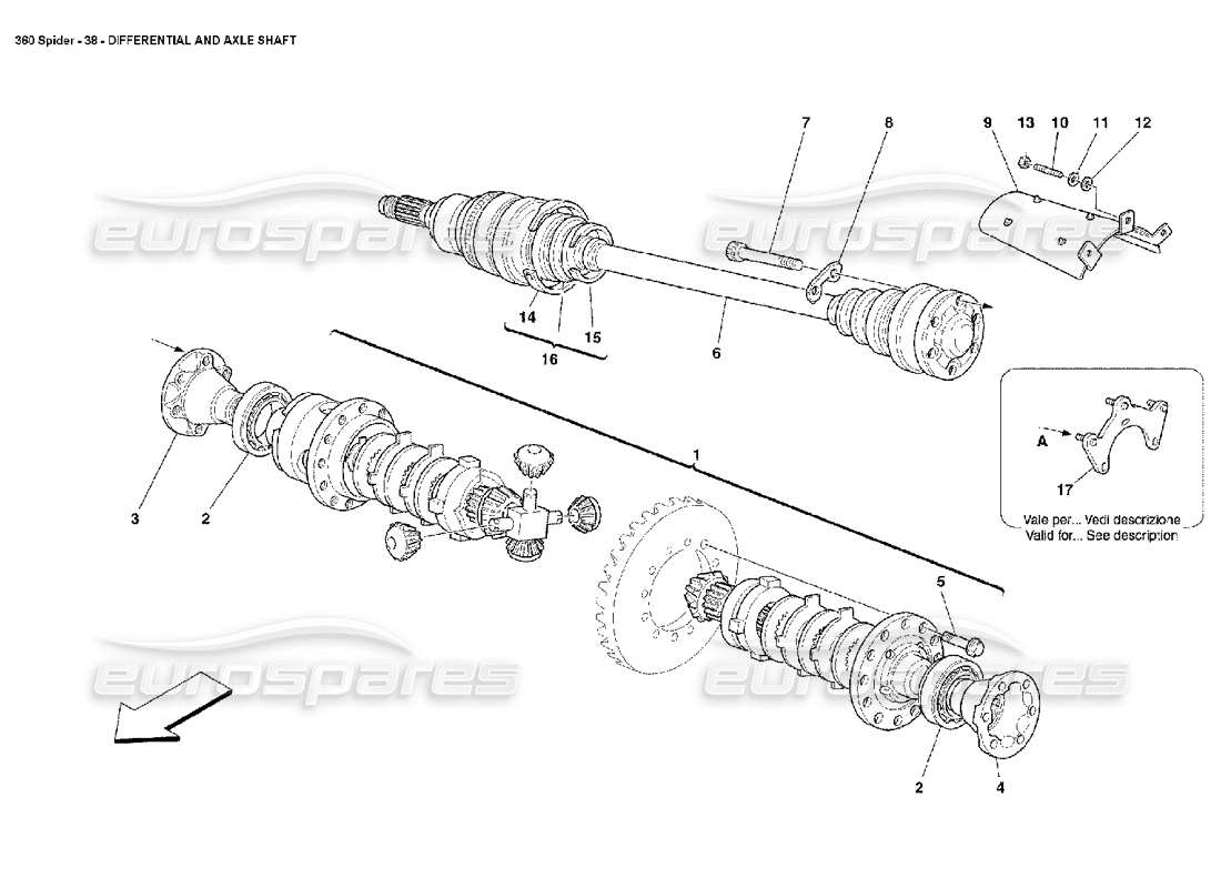 Ferrari 360 Spider Differential & Axle Shafts Diagramma delle parti