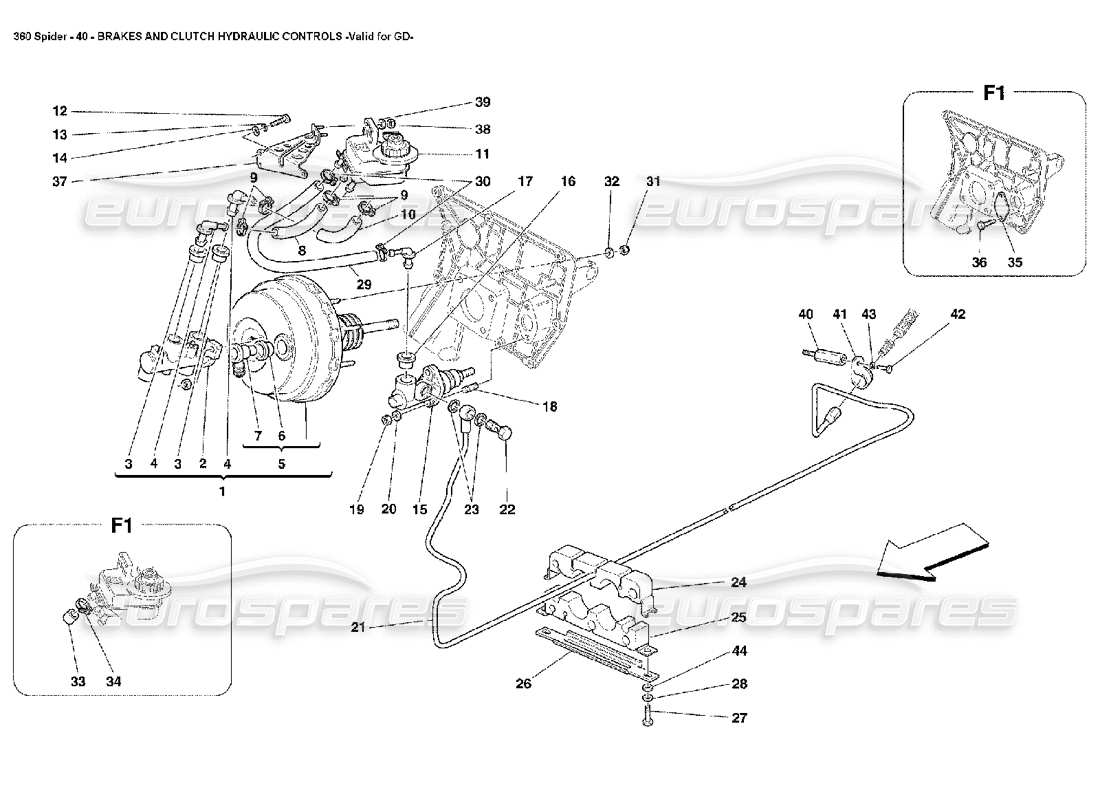 Ferrari 360 Spider Comandi idraulici freni e frizione Diagramma delle parti