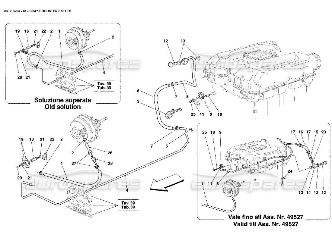 Ferrari 360 Spider Sistema di servofreno Diagramma delle parti