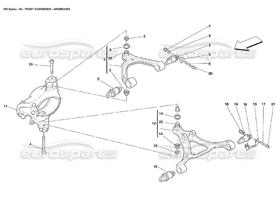 Ferrari 360 Spider Sospensione anteriore - bracci trasversali Diagramma delle parti