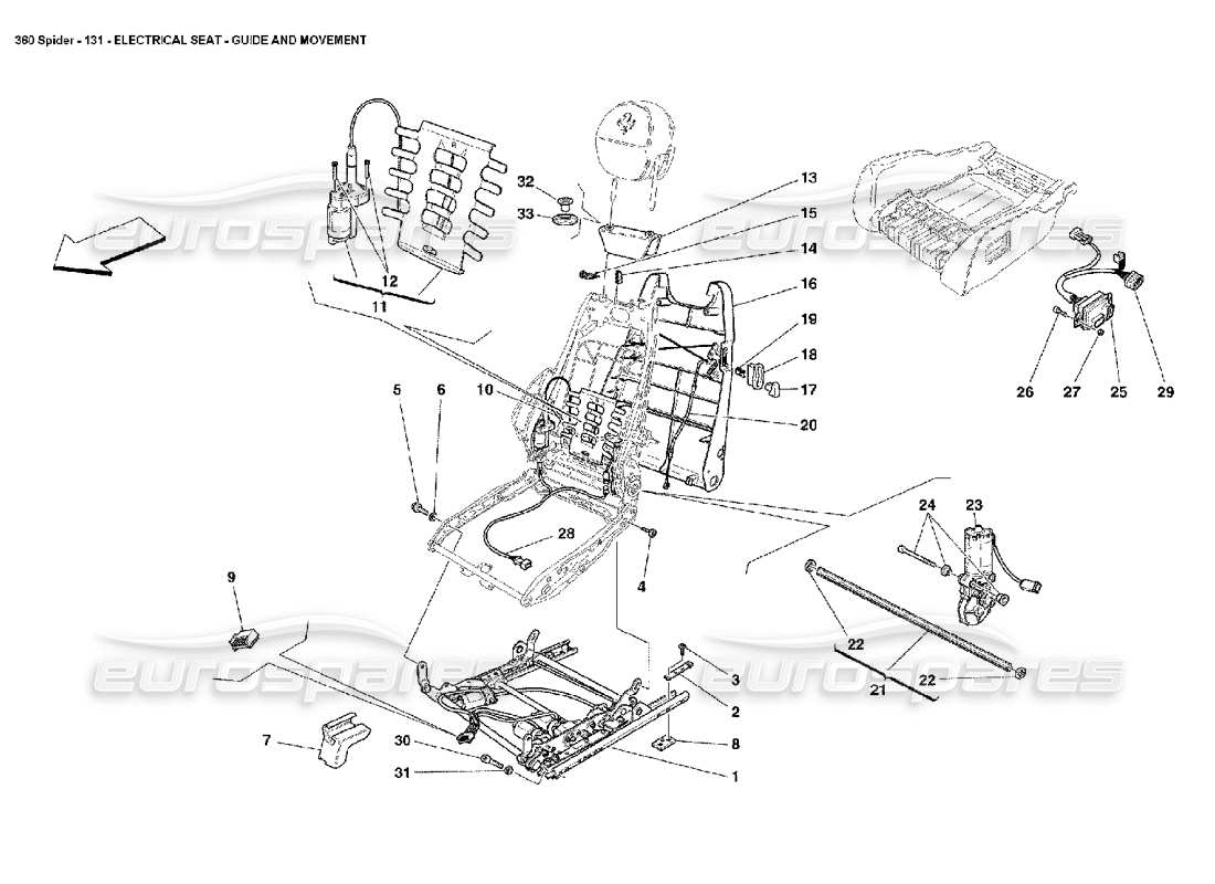 Ferrari 360 Spider Sedile elettrico - Guida e movimento Diagramma delle parti