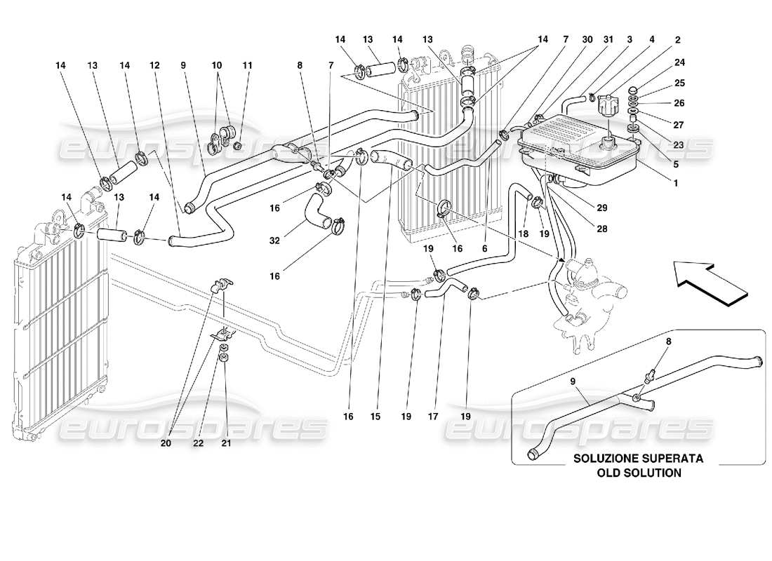 Ferrari 355 (2.7 Motronic) Sistema di raffreddamento - Nourice Diagramma delle parti