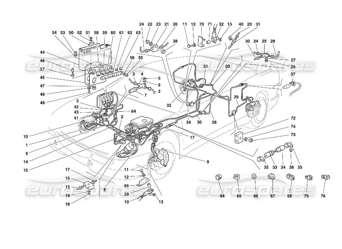 Ferrari 355 (2.7 Motronic) Sistema di frenaggio Diagramma delle parti
