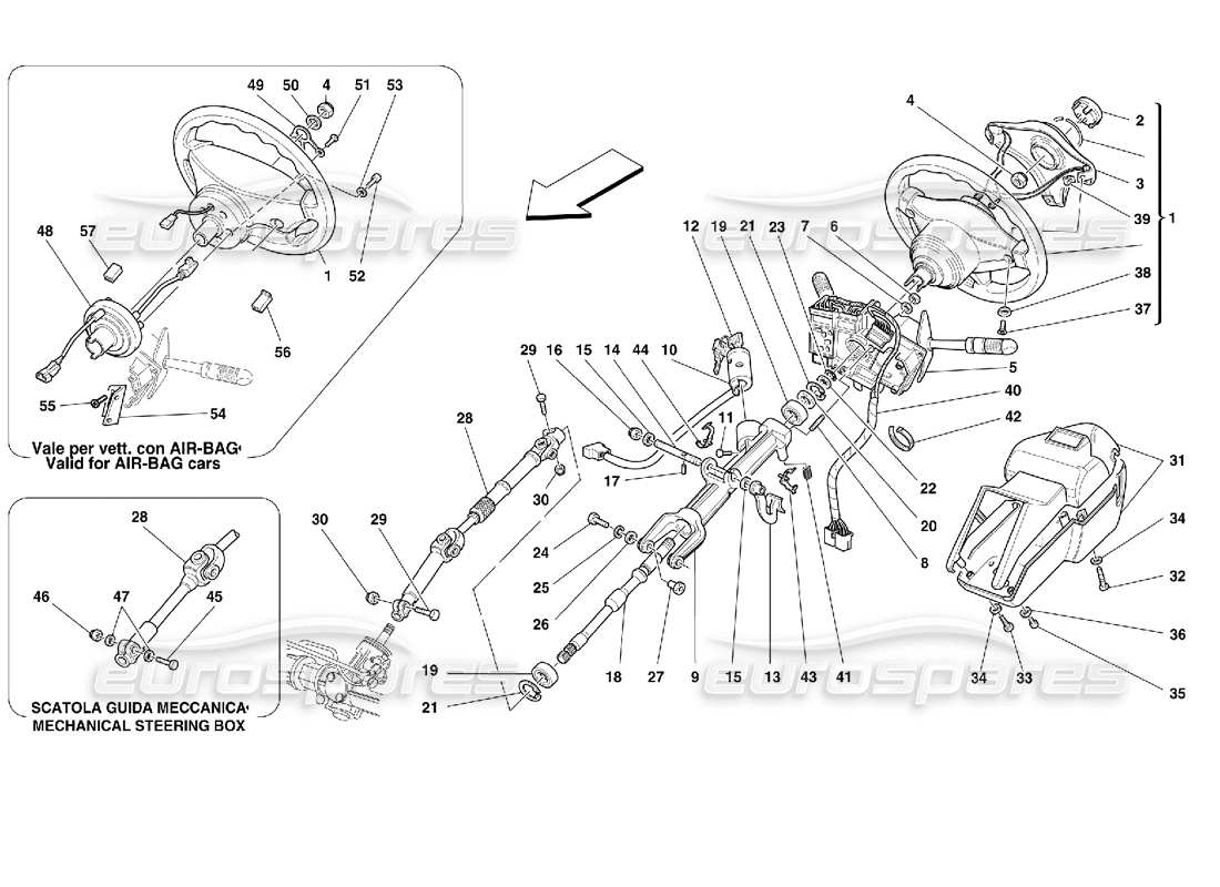 Schema delle parti Ferrari 355 (2.7 Motronic) Piantone dello sterzo