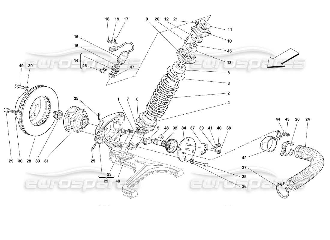 Ferrari 355 (2.7 Motronic) Sospensione anteriore: ammortizzatore e disco freno Diagramma delle parti