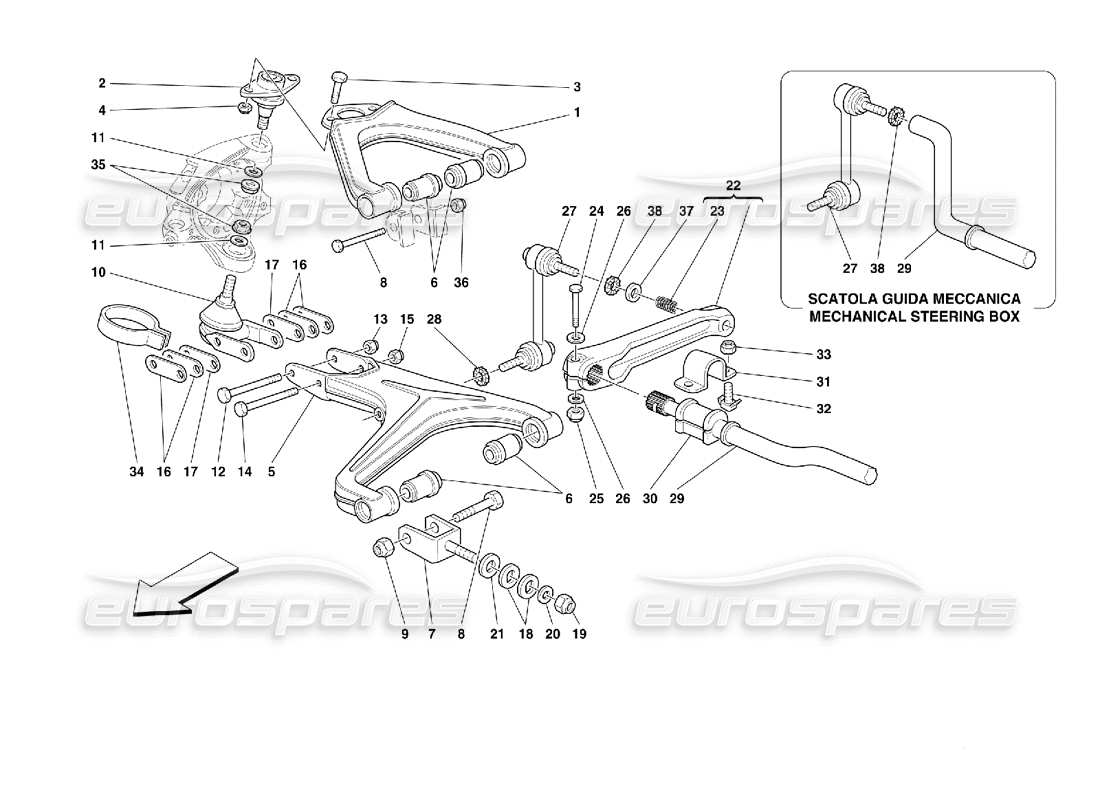 Ferrari 355 (2.7 Motronic) Sospensione anteriore - bracci trasversali Diagramma delle parti