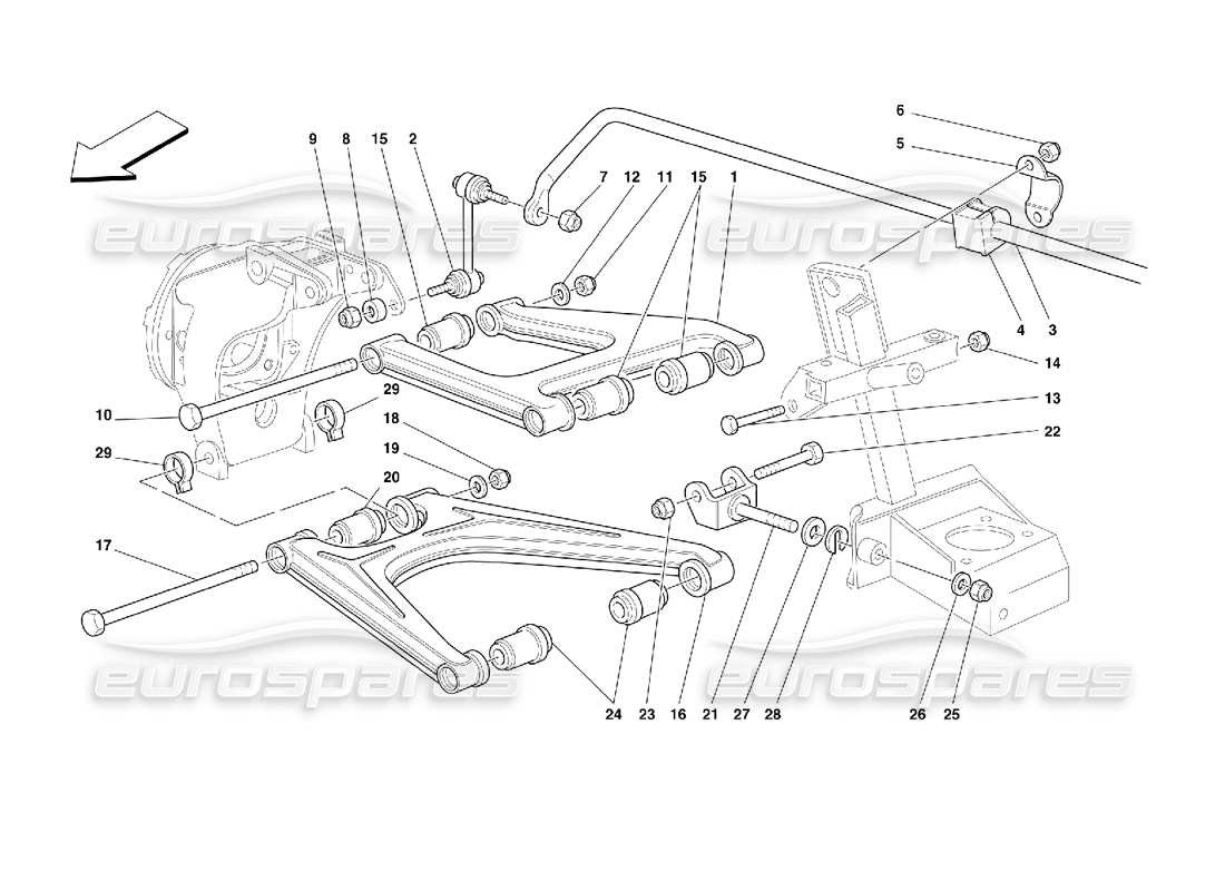 Ferrari 355 (2.7 Motronic) Sospensione posteriore - bracci trasversali Diagramma delle parti