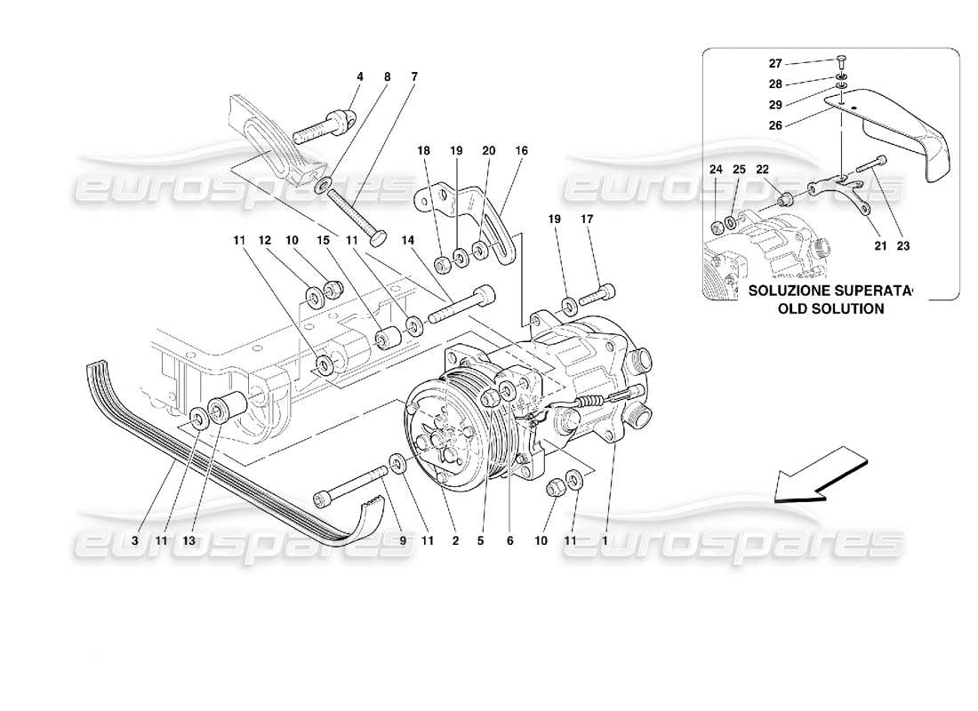 Ferrari 355 (2.7 Motronic) Compressore dell'aria condizionata Diagramma delle parti