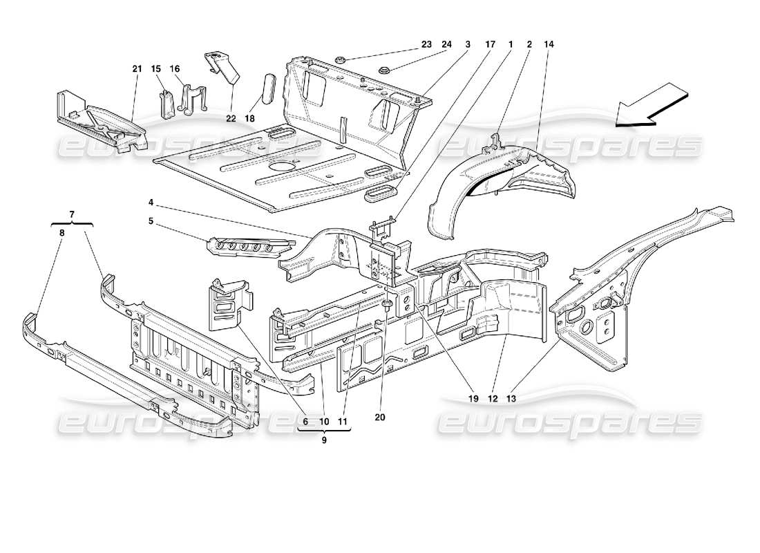 Schema delle parti Ferrari 355 (2.7 Motronic) Strutture della parte anteriore