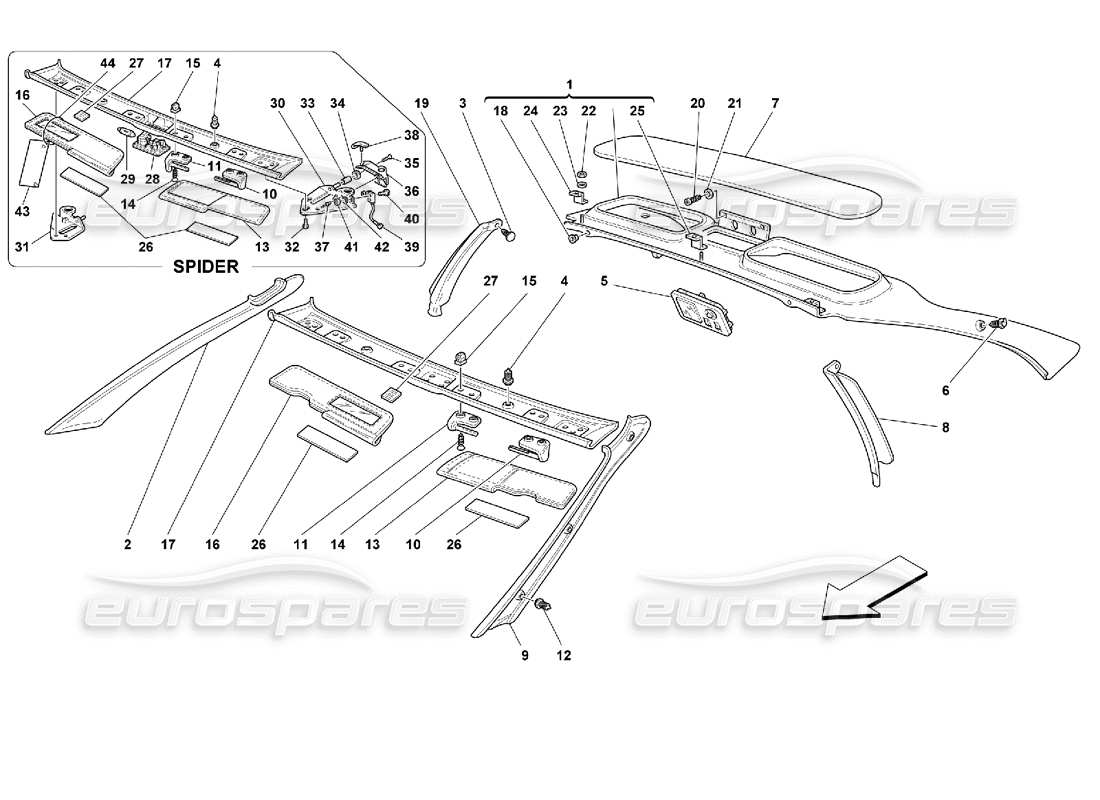 Ferrari 355 (2.7 Motronic) finiture del tetto Diagramma delle parti
