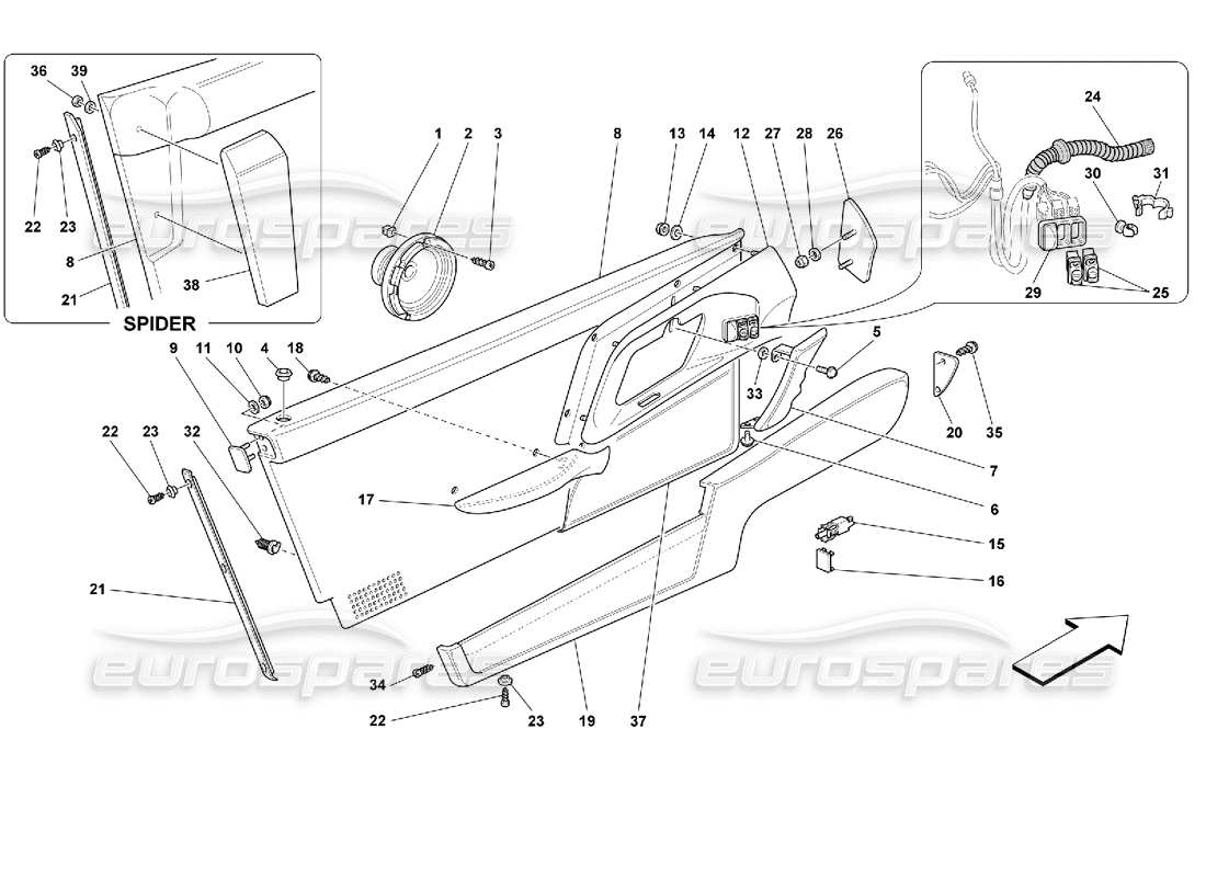 Ferrari 355 (2.7 Motronic) porte - rivestimenti interni Diagramma delle parti