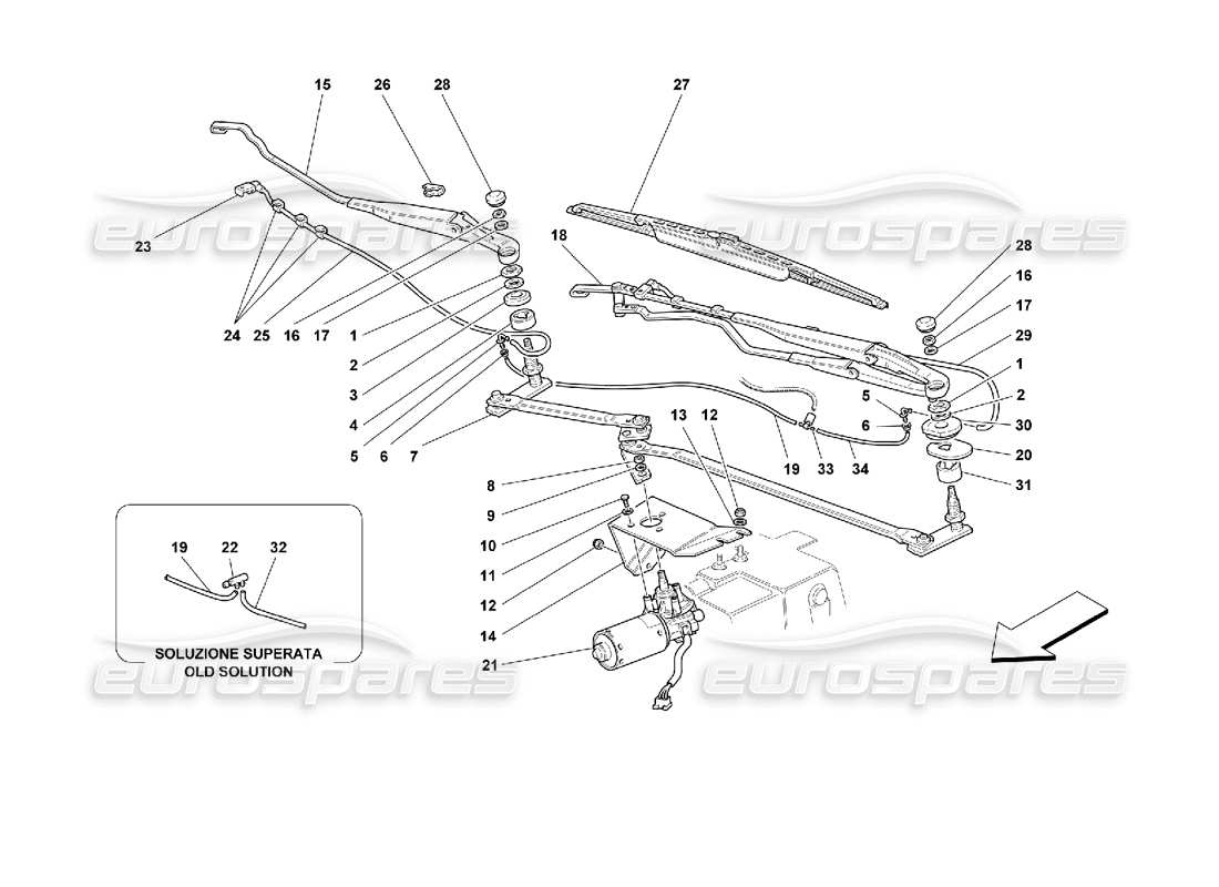 Schema delle parti Ferrari 355 (2.7 Motronic) Tergicristallo e comandi