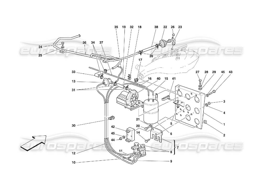 Ferrari 355 (5.2 Motronic) Dispositivo di iniezione dell'aria Diagramma delle parti
