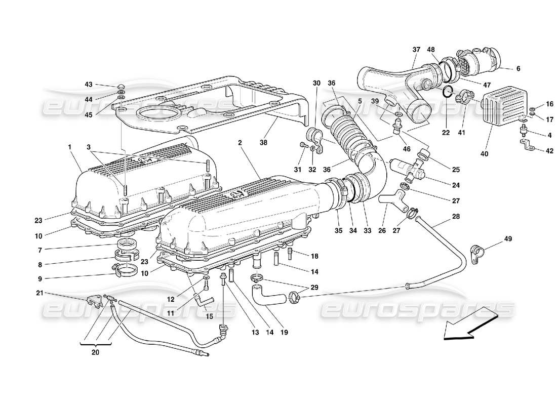 Ferrari 355 (5.2 Motronic) Scatole d'aria Diagramma delle parti