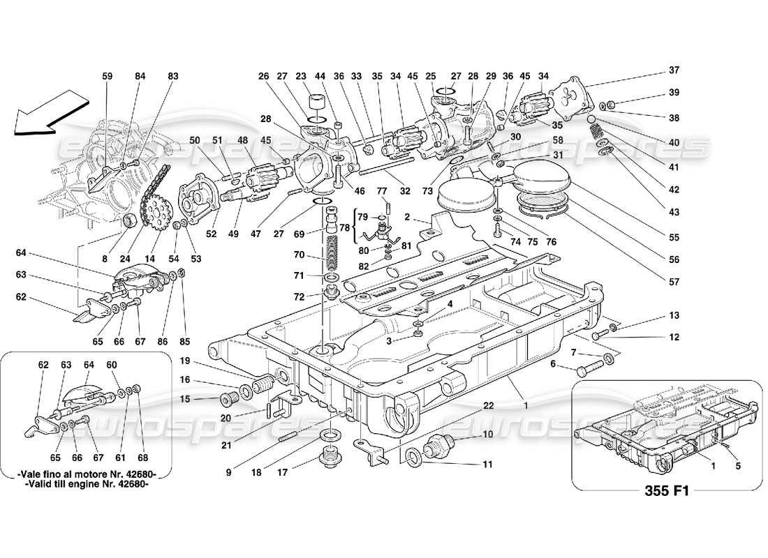 Schema delle parti Ferrari 355 (5.2 Motronic) Pompe e Coppa dell'olio