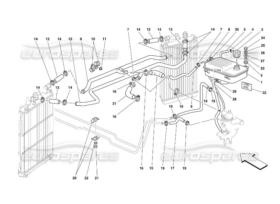Schema delle parti Ferrari 355 (5.2 Motronic) Sistema di raffreddamento - Nourice