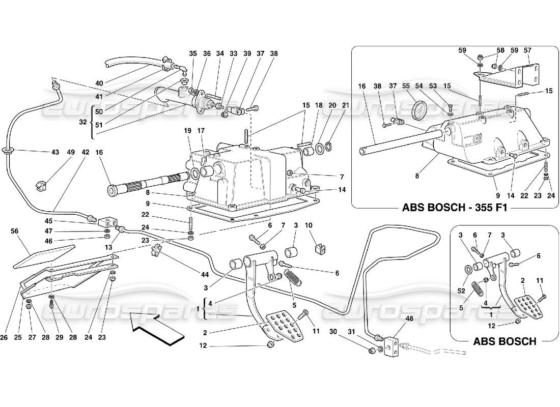 Ferrari 355 (5.2 Motronic) comando rilascio frizione e supporto pedaliera Diagramma delle parti
